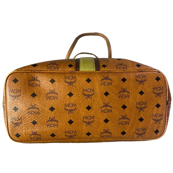 MCM Cognac Visetos Monogram Green Stripe Liz Shopper Tote - Picture 3 of 13